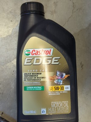 Castrol EDGE Euro 5W-30 A3/B4 Advanced Full Synthetic Motor Oil, 1 Quart, NEW