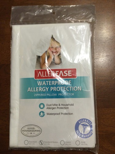 Allerease Waterproof Allergy Protection Zippered Pillow Protector Standard/Queen