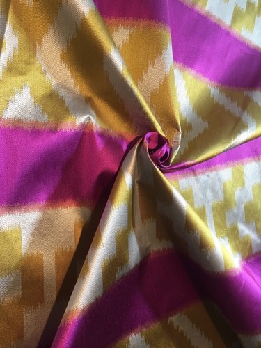 OSBORNE & LITTLE -LORCA Tonga Ikat pink yellow  woven silk new 4&1/4 Yards. New.