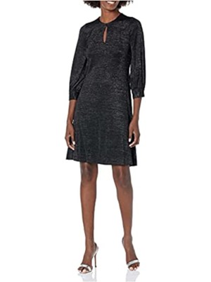 

CALVIN KLEIN Женское черное платье без подкладки с пышными рукавами и манжетами на пуговицах, Черный