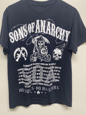 Sons of Anarchy SAMCRO No Rules No Masters Mens T-Shirt Black Crew Neck Medium