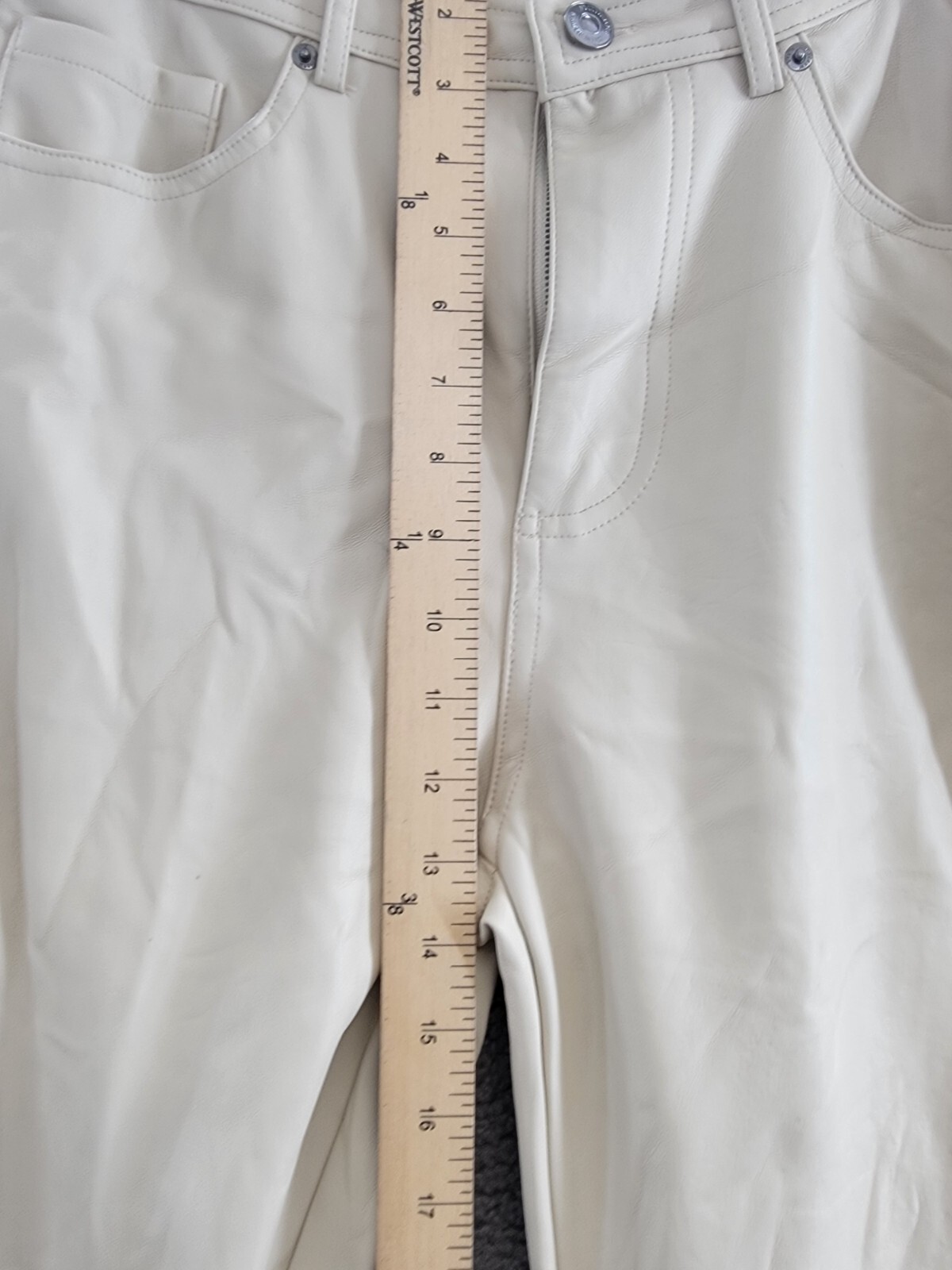 Steve Madden Loren High-Rise Faux-Leather Pants Women's 28 Bone Button Zipped - Picture 8 of 18