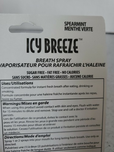 (1) ICY BREEZE  FRESHENS BREATH MOUTH SPRAY  Spearmint New-Sealed 