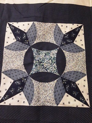 Fabric Blue Star With Flowers Pillow Or Quilt Panel Has Some Faded Spots 161/2 L