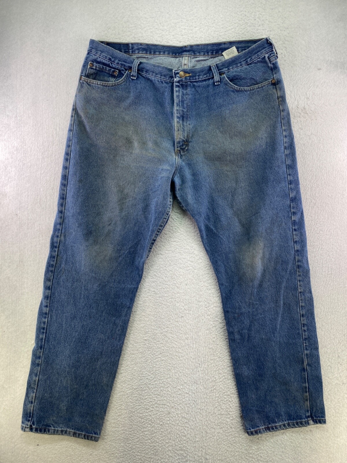 Wrangler Mens Size 42x32 Medium Wash Distressed Straight Leg Denim Blue  Jeans | eBay