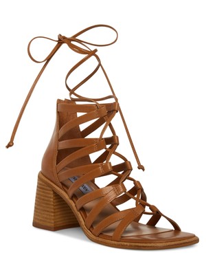 Женские бежевые сандалии-гладиаторы на высоком каблуке STEVE MADDEN с завязками на щиколотках вишневого цвета, 7 М