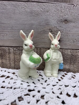 2 Pc Ceramic Bunny Figurines Jade Collection 3 Inches Tall