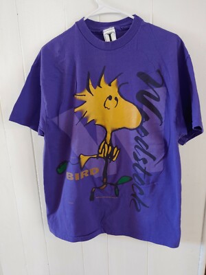 VTG Jostens Schulz Peanuts Woodstock unisex Purple T-shirt Size Large Made USA