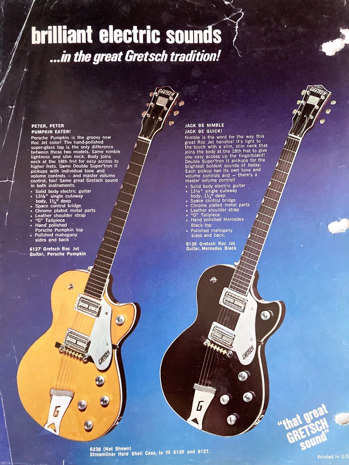 1970 Gretsch Promo 6127 Roc Jet Porsche Pumpkin & Mercedes Black, Sho Bro 6030 1970 Gretsch Promo 6127 Roc Jet Porsche Pumpkin & Mercedes Black, Sho Bro 6030