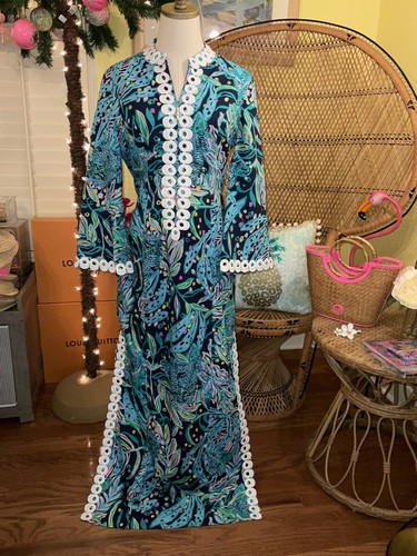 Pre-owned Lilly Pulitzer Shealyn Maxi Caftan Catty Purrsonality Size 14 In Multicolor