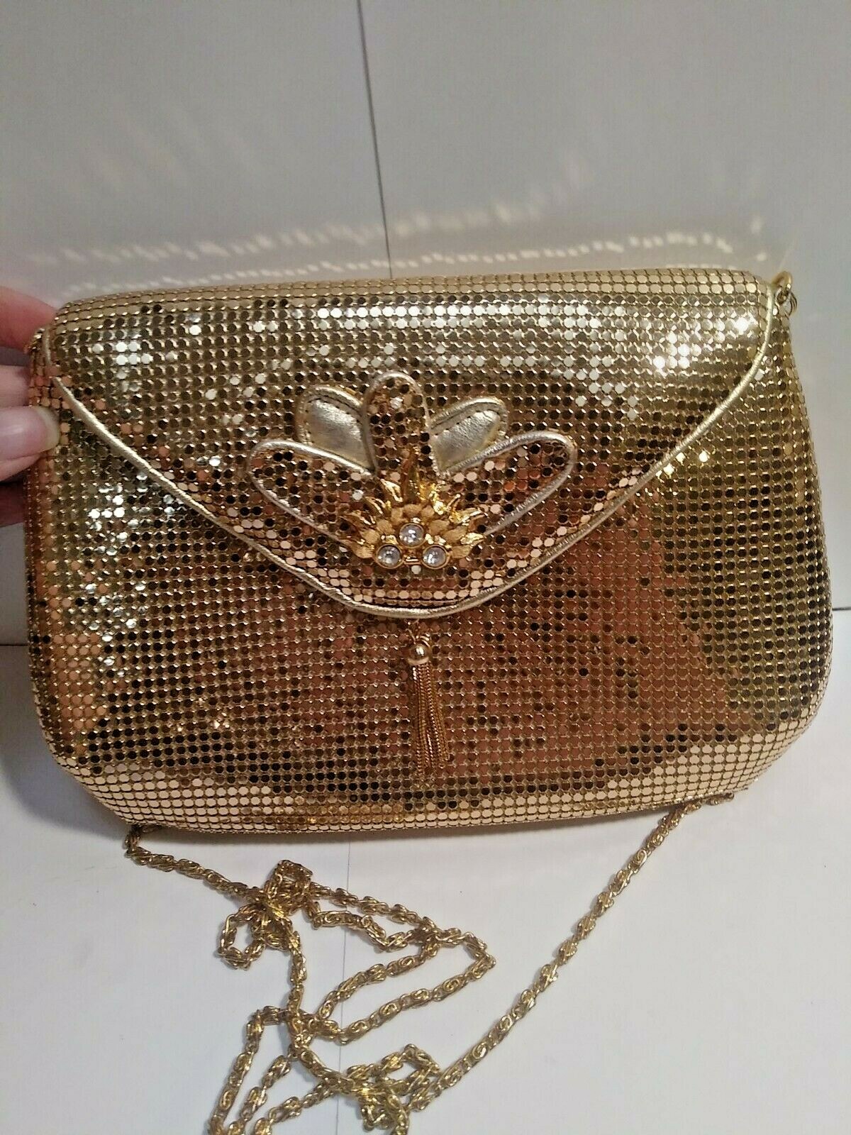 Woman Metal Mesh Gold Evening Purse Bag Chain Strap 6 x 8 x