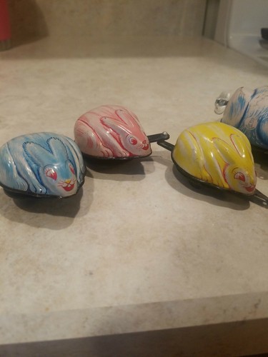 Bunny Family Parade tin wind-up rabbit train TPS Japan