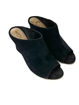 

SAM EDELMAN Женские черные кожаные туфли-мюли на танкетке Wayne с открытой танкеткой 8,5 м, Черный, E6930L1