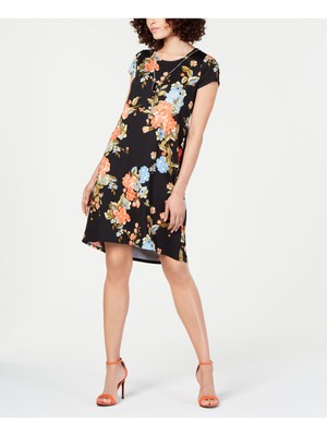 

NY COLLECTION Женское черное платье прямого кроя с короткими рукавами выше колена Petites, Черный