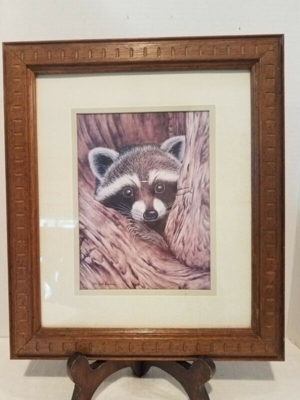 Vintage Kay Lamb Shannon Raccoon Framed Picture 1987 "Ricky Raccoon".