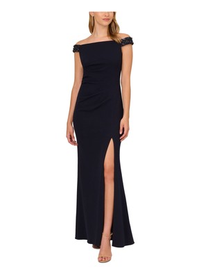 ADRIANNA PAPELL Womens Navy Lined Short Sleeve Full-Length Evening Gown Dress 12