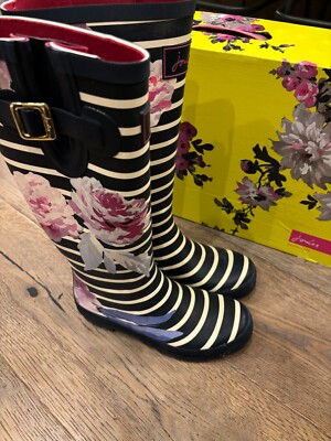 Joules Welly Print Multicolor Floral Rubber Knee High Tall Rain