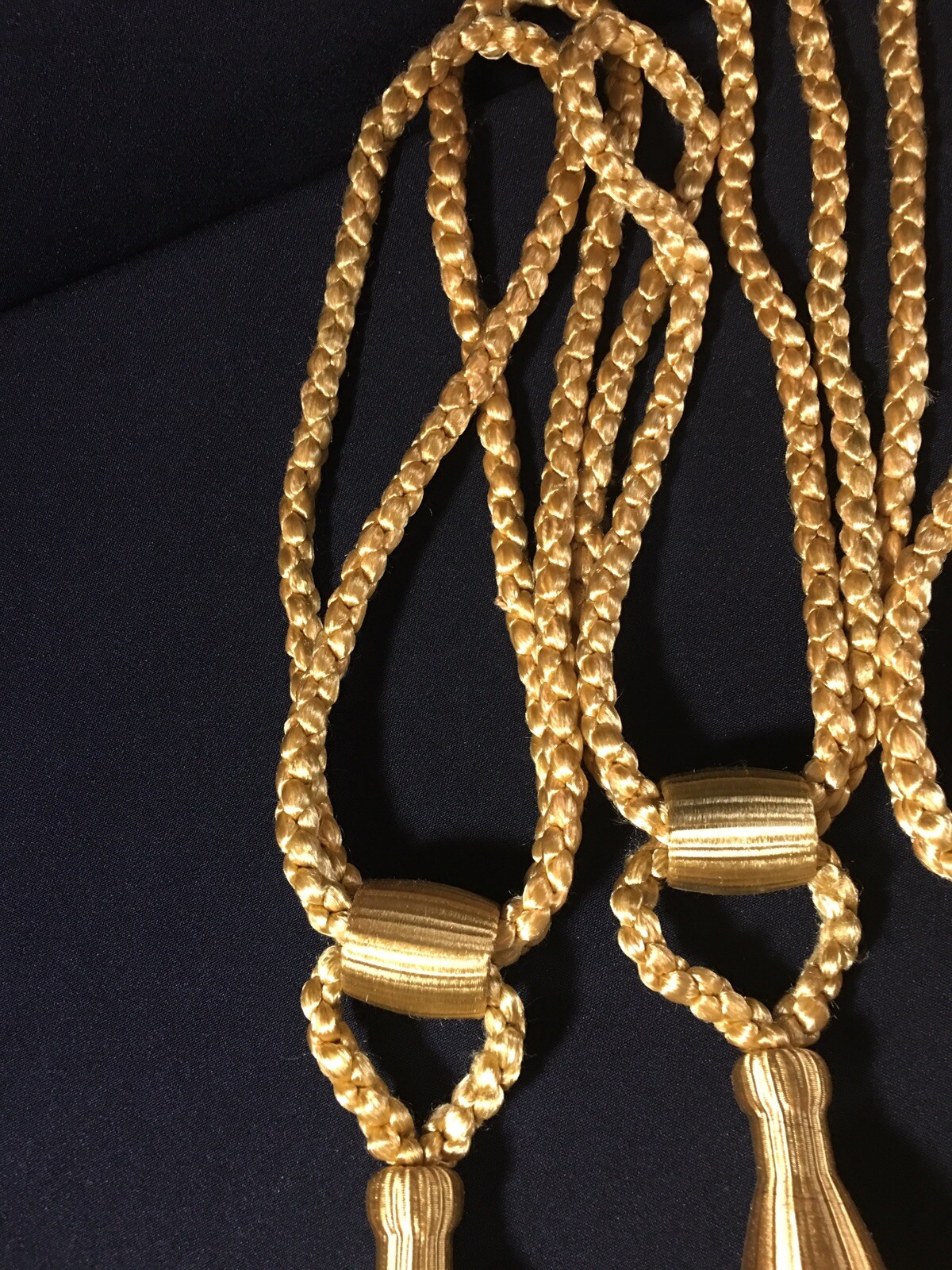 LOT Of 5 Vintage Gold Colored Curtain Tie Backs Drapery Tassels Rope Cord 1970s