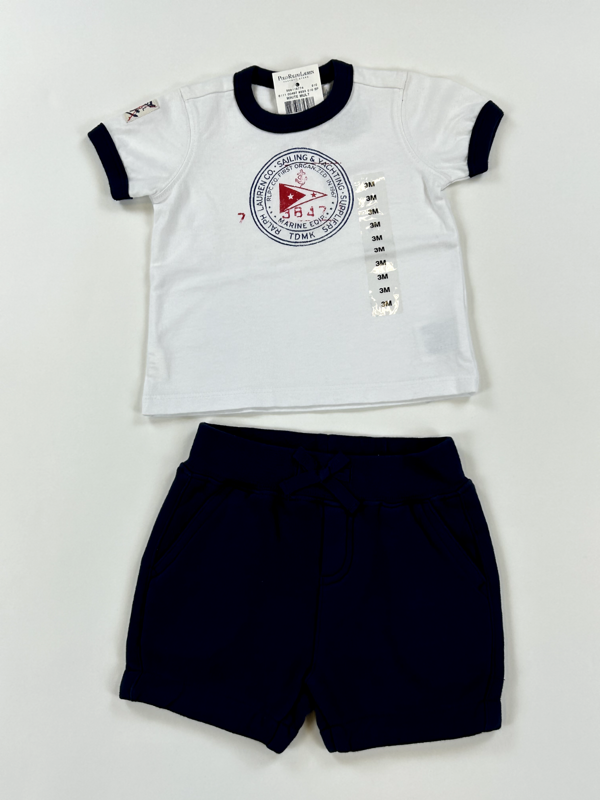 Комплект из футболки и шорт Polo Ralph Lauren для маленьких мальчиков, состоящий из 2 предметов - Белый/Темно-синий -