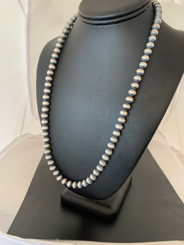 Pre-owned Handmade Native American 8mm Sterling Silver Navajo Pearls 23" Single Strand Necklace