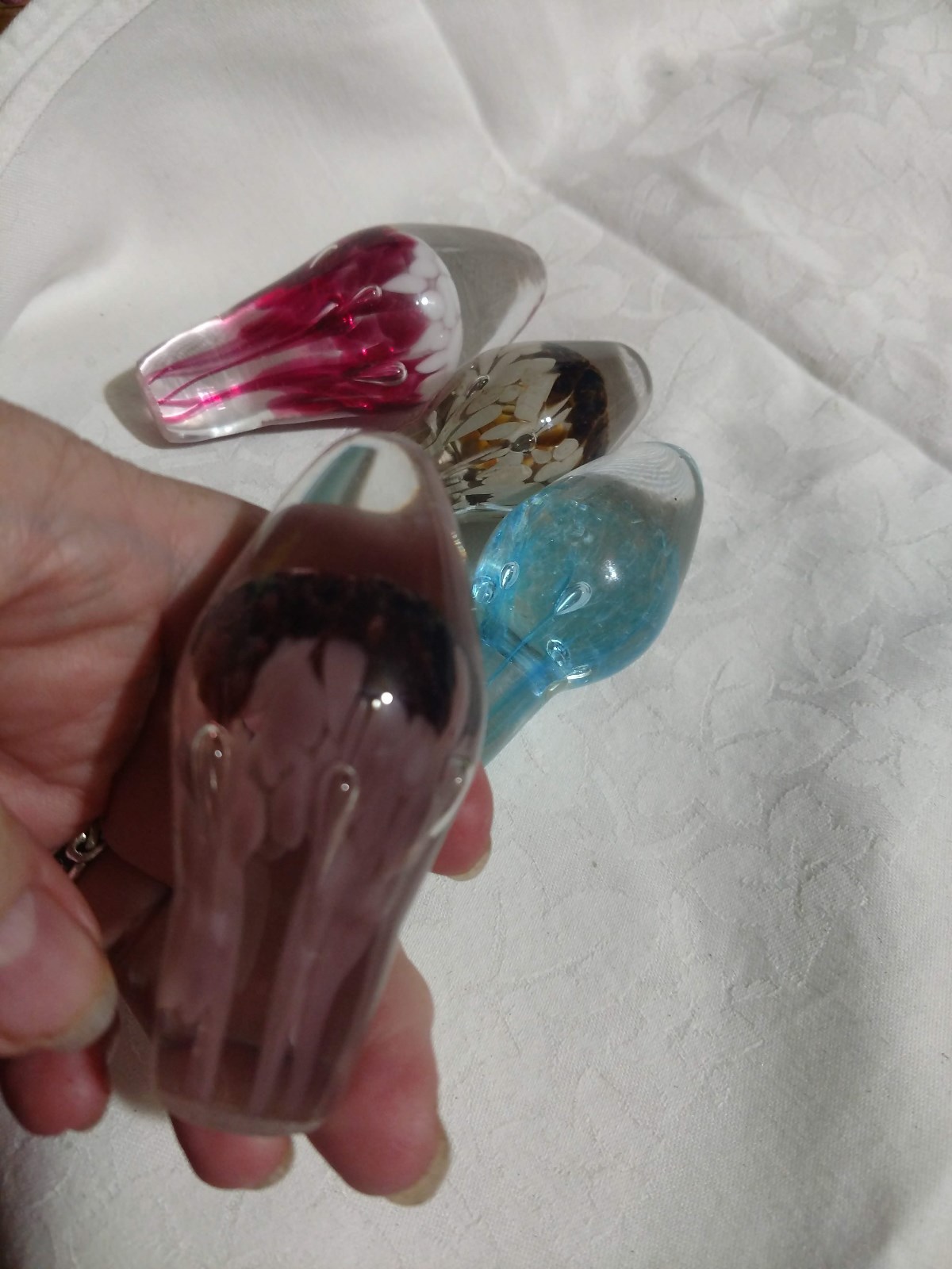 4 Art Glass Decanter Carafe Wine Bottle Stoppers Pink Blue Purple Brown