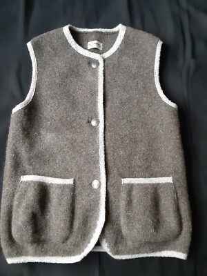 Stapf Tyrol Austria S 100% Boiled Wool Vest Brown Metal Logo Buttons Pockets