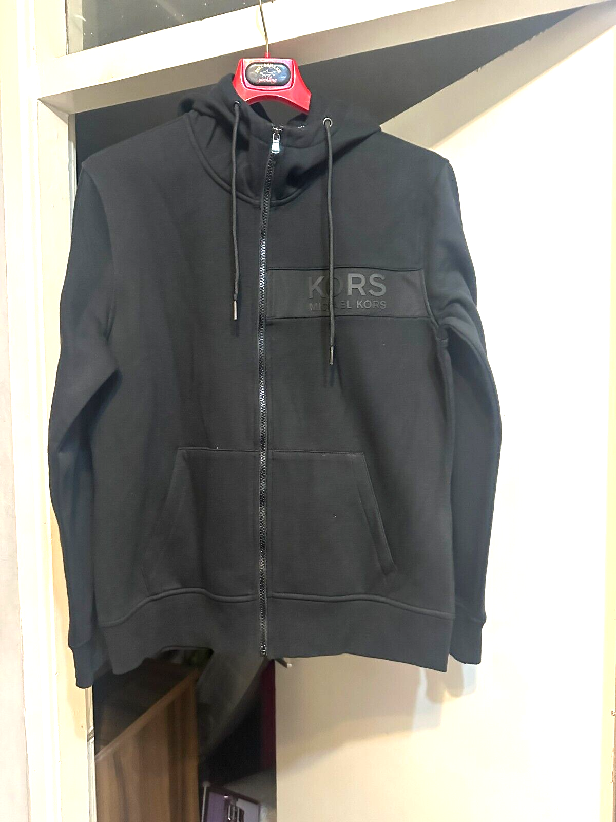 Michael Kors Mens MTX33594 Black Logo Cotton Blend Full Zip Hoodie