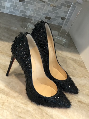 Christian Louboutin Pigalle Follies 38 Black Patent Fringe