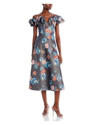 Женское вечернее платье миди с коротким рукавом на подкладке MARKARIAN Womens серого цвета + расклешенное платье-клеш 8