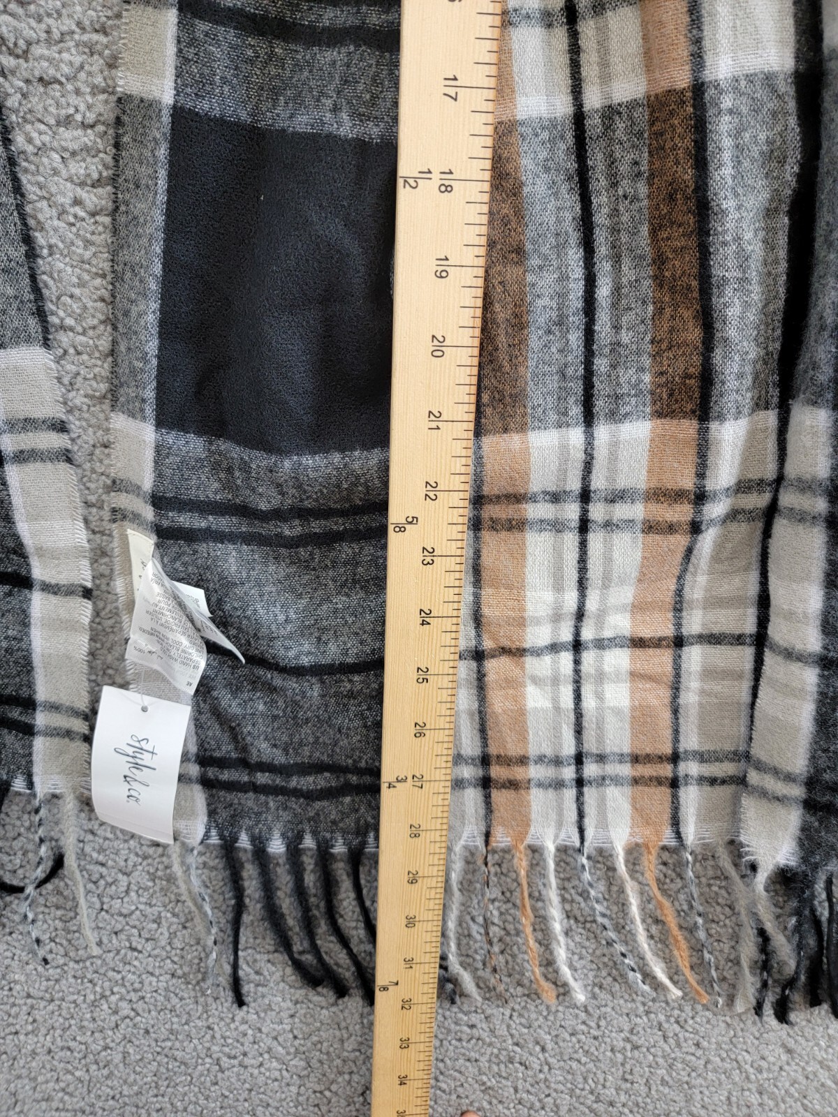 Style & Co. Soft Plaid Fringe-Trim Scarf Women's One Size Black Neutral - Picture 6 of 13