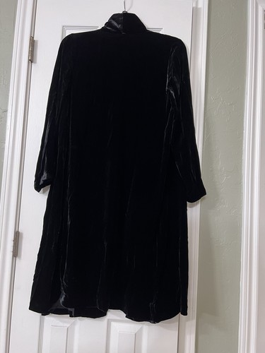 Pre-owned Eileen Fisher Pp $438  Black Velvet Shawl Collar Long Jacket Coat