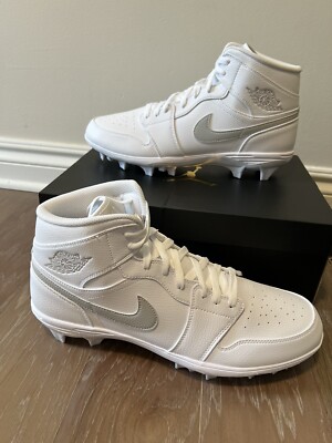 Nike Jordan 1 Mid TD White Gray Fog Elite Football Cleat High FJ6805-101 Size 14
