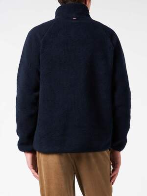 Pre-owned Mc2 Saint Barth Man Blue Sherpa Jacket With Check Patch Pockets