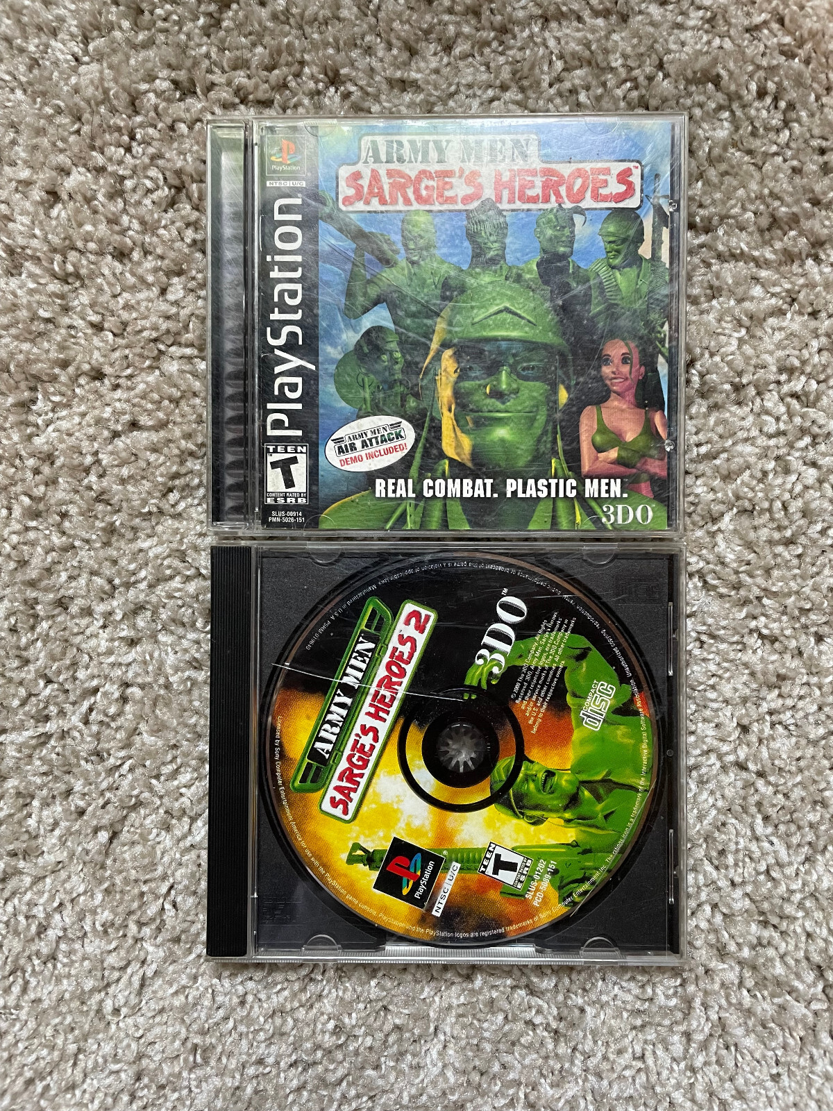 Army Men: Sarge's Heroes (Sony PlayStation 1, PS1, 2000) + Sarge's Heroes 2 Army Men: Sarge's Heroes (Sony PlayStation 1, PS1, 2000) + Sarge's Heroes 2