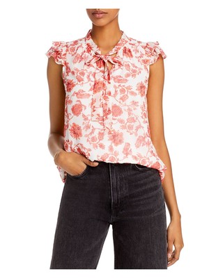 

AQUA Женский коралловый топ с оборками и принтом на завязках и завязках Размер, Коралл