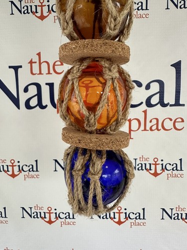 (5) 2" Glass Fishing Floats On Rope ~ Nautical Fish Net Decor ~ Green Blue Amber