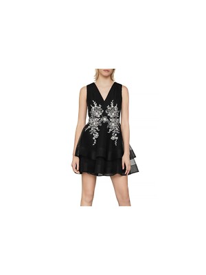 

BCBG MAXAZRIA Женское черное сетчатое мини-платье без рукавов на молнии с V-образным вырезом, Черный