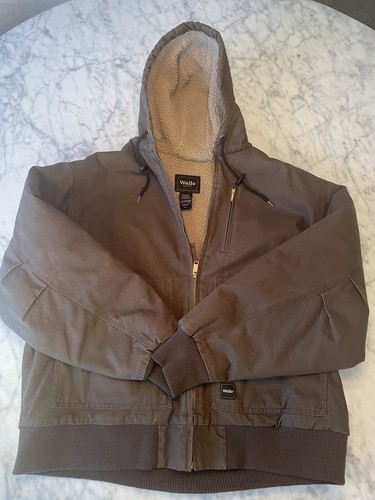 Walls Full Zip Hooded Fur Lined Workwear Jacket Mens SZ XL Brown