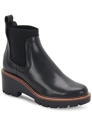 AQUA Womens Black Goring Водонепроницаемые демисезонные ботинки на танкетке с круглым носком из кожи Челси 6 М