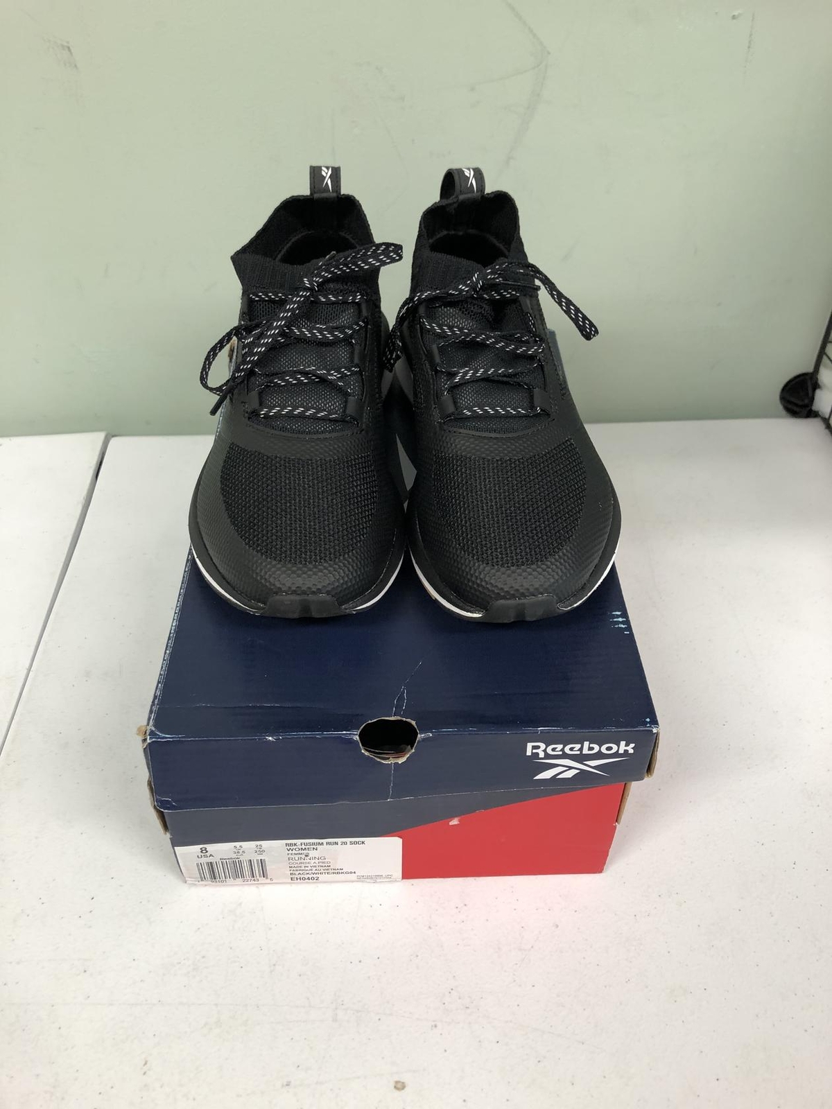 Reebok Women's FUSIUM Run 20 Sock Running Shoe EH0402 Black/White/Gum Size 8M