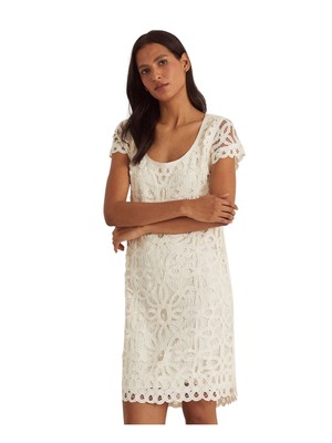 

RALPH LAUREN Женское платье прямого кроя с коротким рукавом и пуловером на подкладке цвета слоновой кости, Цвет слоновой кости