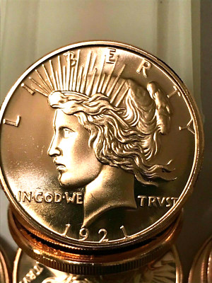 Peace Dollar design 6 PACK of one ounce copper coins (6 coins) by REEDERSONG