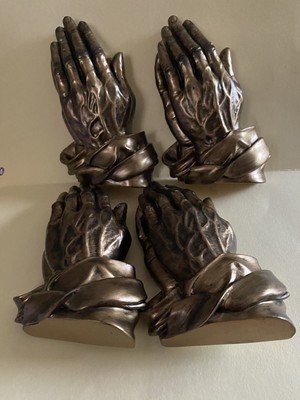 4 Vtg LifeSymbols Casket Corners''Praying Hands''Batesville Funeral Coffin,4.5x3''