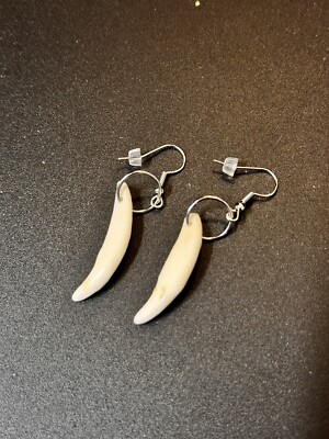 Native American made coyote Tooth earrings water totem Mountain Man rendezvous
