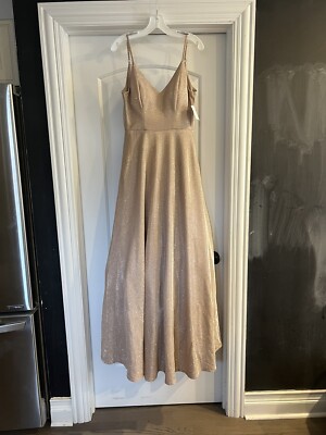 David's Bridal - Prom Gold Full Length with Pockets, Spaghetti Straps Size 5 