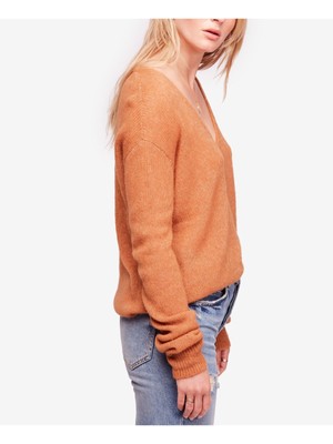 

FREE PEOPLE Женский коричневый повседневный топ с длинным рукавом и V-образным вырезом