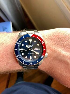 Pre-owned Seiko 5 Sports Srpd53k1 Automatic Pepsi Blue 24 Jewels Analog Men's Watch Srpd53