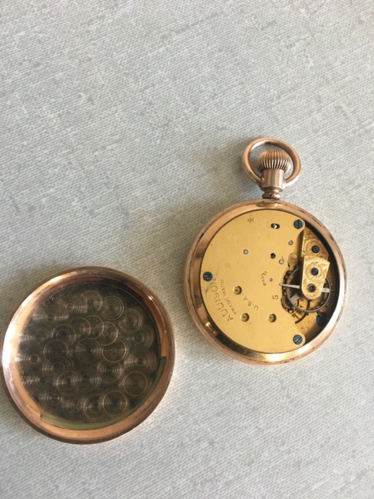 Antique Addison Vtg Engraved Beautiful Gold Pocket Watch w Beautiful Enamel