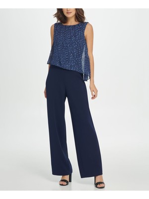 

Женский темно-синий вечерний комбинезон с широкими штанинами DKNY без рукавов и вырезом на молнии, Navy