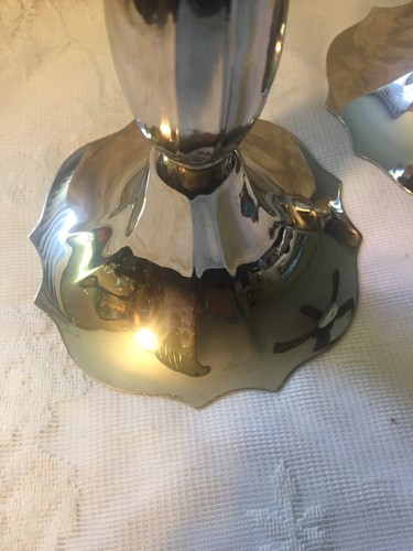 Vtg Silver On Copper Makers Mark Is Unicorn    9 7/8” Tall Pair Of Candlesticks